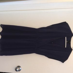Navy v neck dress with cinched waist